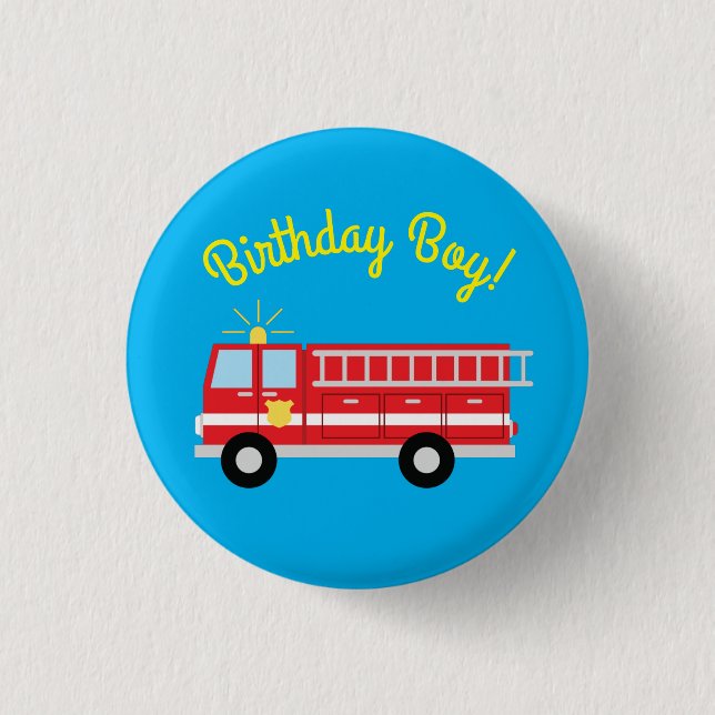 Fire Truck Birthday Party Birthday Boy 1 Inch Round Button (Front)