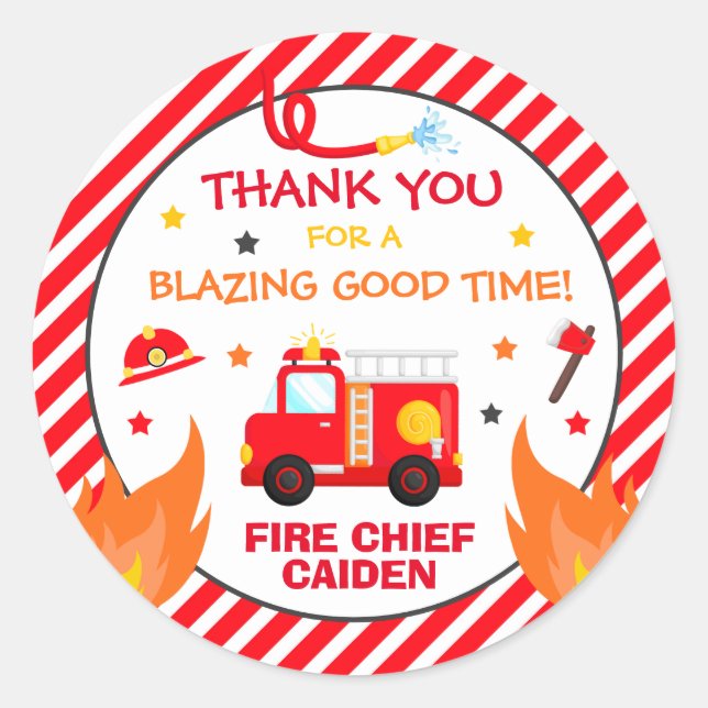 Fire truck Birthday Party Favour Decorations Classic Round Sticker (Front)