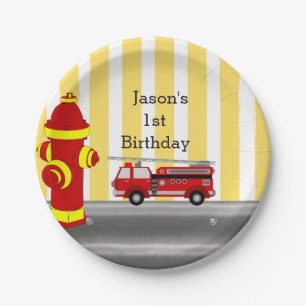 Fire truck birthday party paper plate