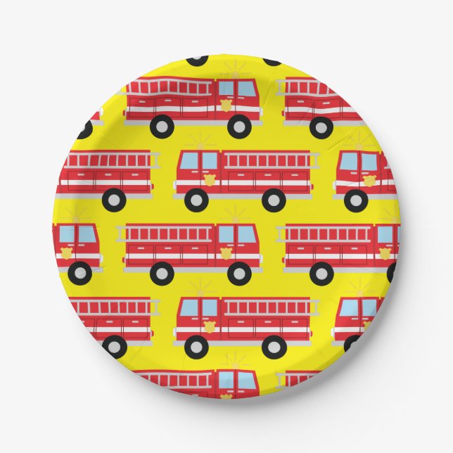 Fire Truck Birthday Party Paper Plates (Front)
