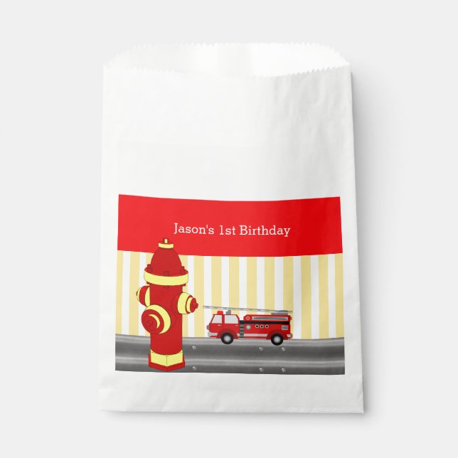 Fire truck birthday party personalized favour bag (Front)