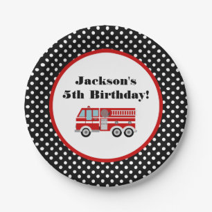 Fire Truck Birthday Party Personalized Paper Plate