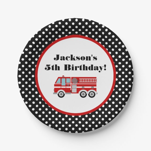 Fire Truck Birthday Party Personalized Paper Plate (Front)