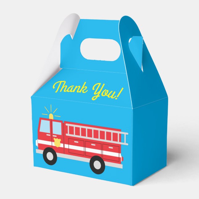 Fire Truck Birthday Party Thank You Favor Box (Front Side)