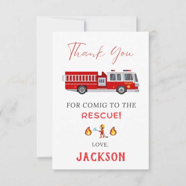 Fire truck Birthday Thank You Card (Front)