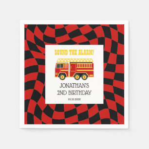 Fire Truck Black Red Chequered 2nd Birthday Napkin
