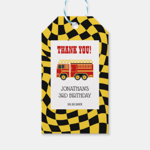 Fire Truck Black Yellow Checkered 3rd Birthday  Gift Tags