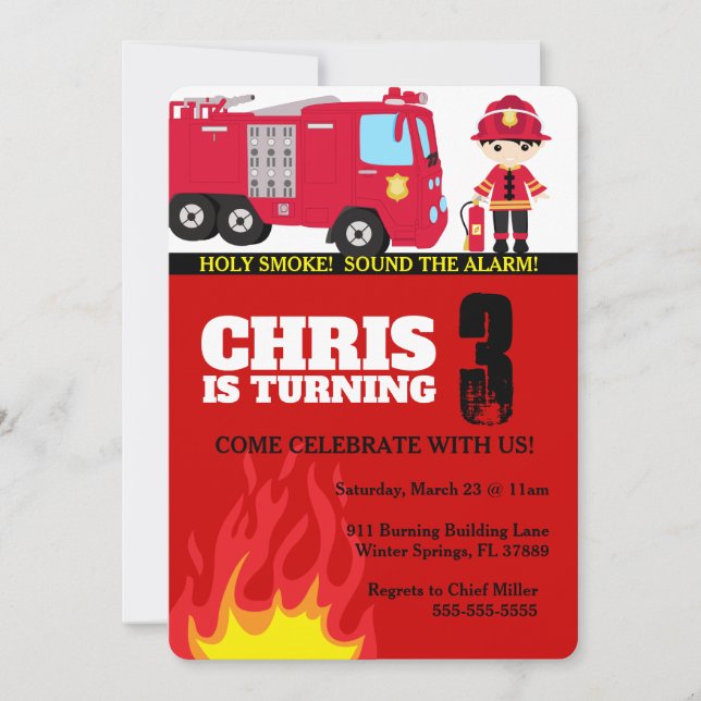 Fire Truck Boy Birthday Invitation (Front)