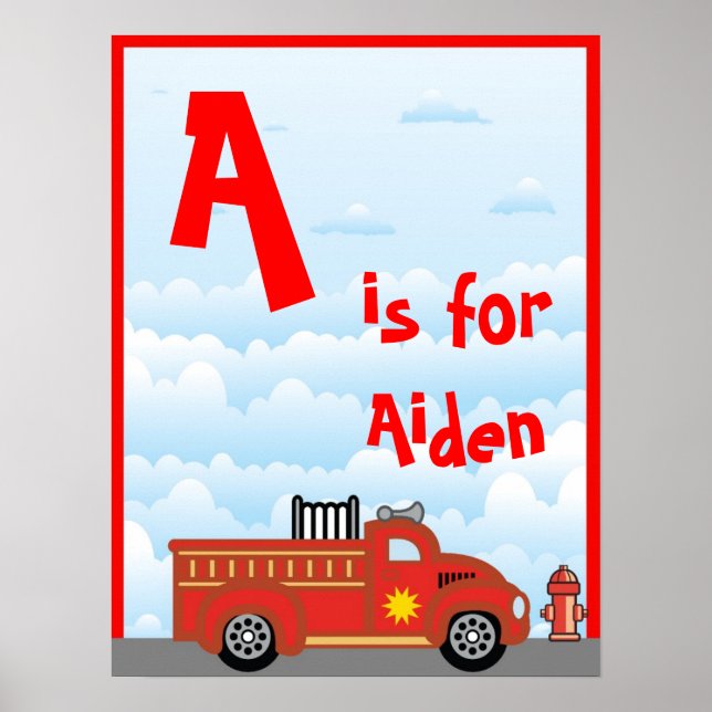 Fire Truck Boys Room Name Art Wall Poster (Front)