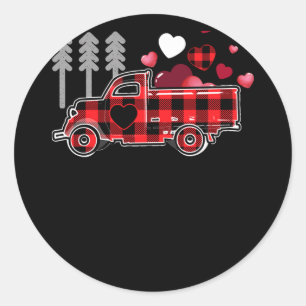 Fire Truck Buffalo Plaid Valentines Day Mom Dad So Classic Round Sticker