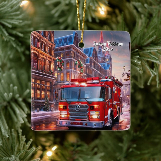  Fire Truck  Christmas Ceramic Ornament (Tree)