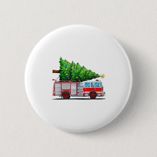 Fire Truck Christmas Tree Xmas Lights Firefighter 2 Inch Round Button