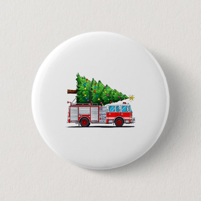 Fire Truck Christmas Tree Xmas Lights Firefighter  2 Inch Round Button (Front)