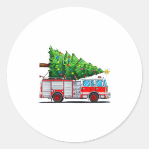 Fire Truck Christmas Tree Xmas Lights Firefighter  Classic Round Sticker