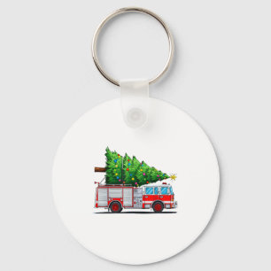 Fire Truck Christmas Tree Xmas Lights Firefighter  Keychain