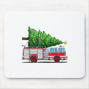 Fire Truck Christmas Tree Xmas Lights Firefighter  Mouse Pad