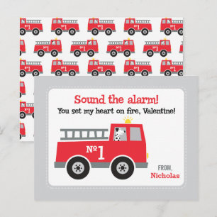 Fire Truck Class Valentines Holiday Postcard