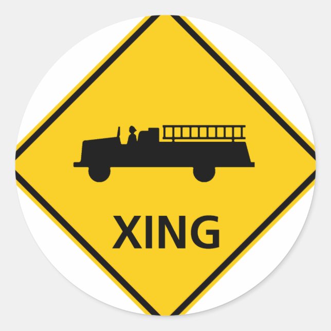 Fire Truck Crossing Highway Sign Classic Round Sticker (Front)