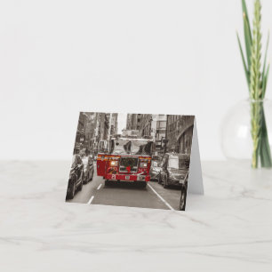 Fire Truck Decorated For Christmas Card
