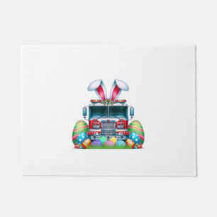 Fire Truck Easter Bunny Ears Firefighter Easter Eg Doormat