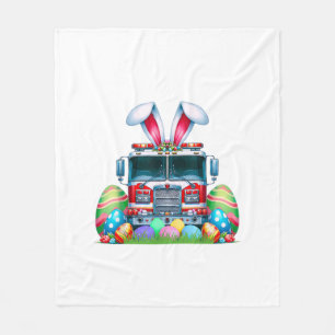 Fire Truck Easter Bunny Ears Firefighter Easter Eg Fleece Blanket