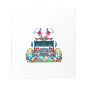 Fire Truck Easter Bunny Ears Firefighter Easter Eg Notepad