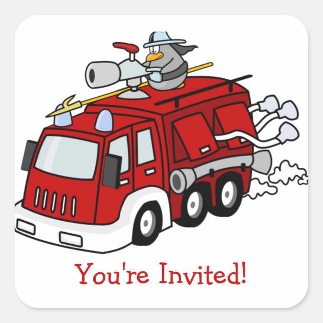 Fire Truck Engine Birthday Party Custom Wording Square Sticker (Front)