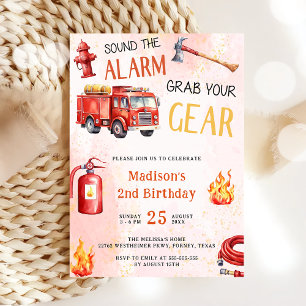 Fire Truck Fire Engine 2nd Birthday Party Invitation