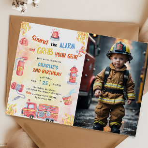 Fire Truck Fire Engine 2nd Birthday Party Photo Invitation