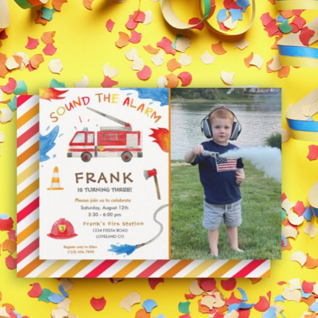Fire Truck Fire Engine Birthday Party Photo Invita Invitation (Firetruck birthday party invitation with digital photo)