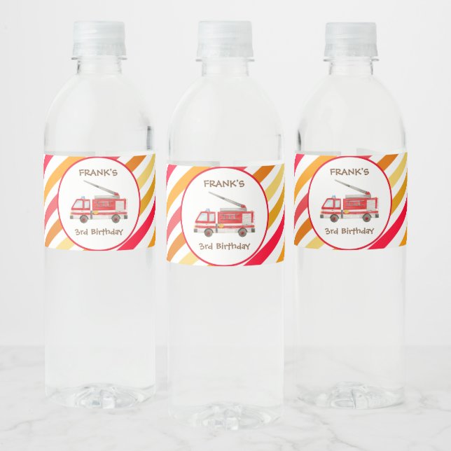 Fire Truck Fire Engine Birthday Party  Water Bottle Label (Bottles)