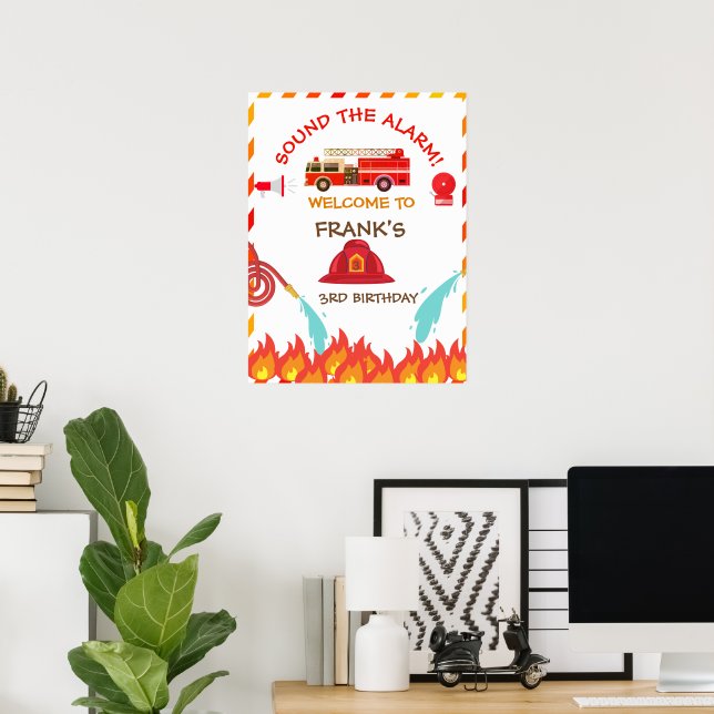 Fire Truck Fire Engine Birthday Party Welcome Sign (Home Office)
