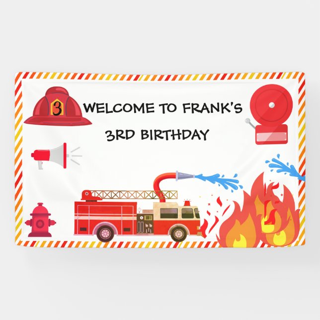 Fire Truck Fire Engine Birthday Party wellcome Banner (Horizontal)