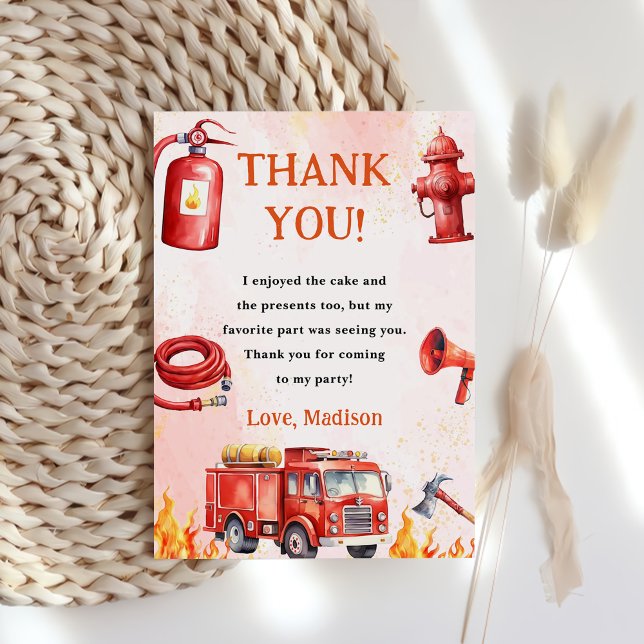 Fire Truck Fire Engine Birthday Thank You Card (Creator Uploaded)