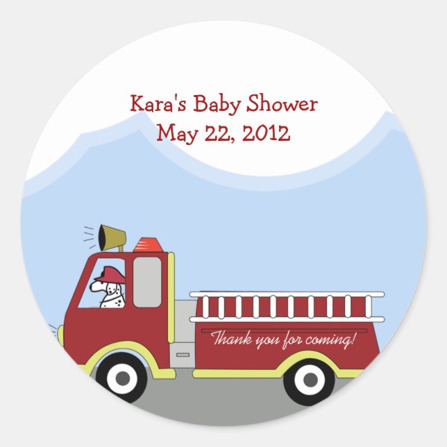 Fire Truck Fire Engine Round Custom Favour Sticker (Front)