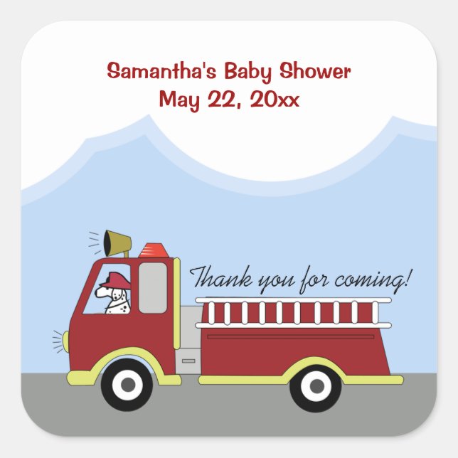 Fire Truck Fire Engine SQUARE Favour Sticker (Front)