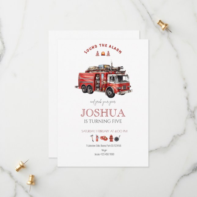 Fire Truck Fire Man Invitation Minimalist (Front/Back In Situ)