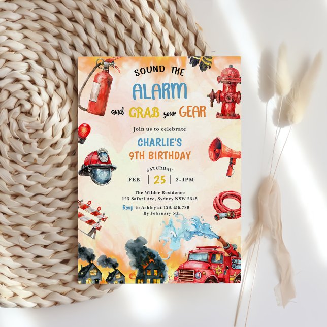 Fire Truck Firefighter 1st Birthday Party Invitation (Creator Uploaded)