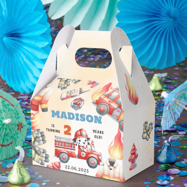 Fire Truck Firefighter 2nd Birthday  Favor Box (Party)