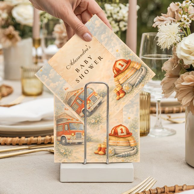 Fire Truck Firefighter Baby Shower Napkin (Creator Uploaded)