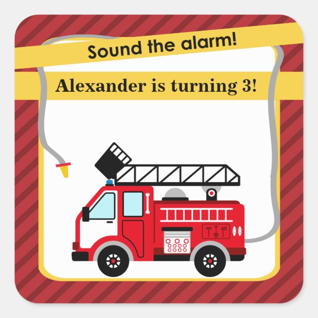Fire Truck Firefighter Birthday Party Sticker (Front)