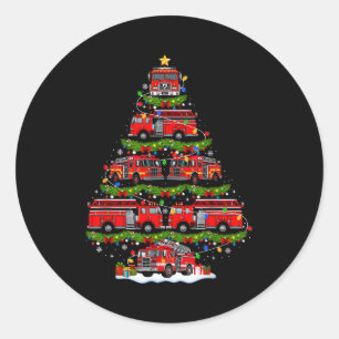 Fire Truck Firefighter Christmas Tree Lights Xmas Classic Round Sticker