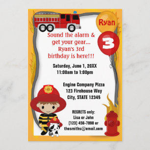 Fire Truck Firefighter Dalmatian Birthday FF01A Invitation