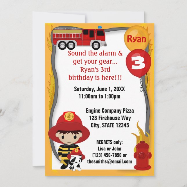 Fire Truck Firefighter Dalmatian Birthday FF01B Invitation (Front)