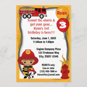 Fire Truck Firefighter Dalmatian Birthday FF02A Invitation