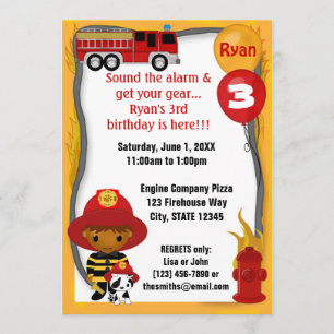 Fire Truck Firefighter Dalmatian Birthday FF03A Invitation