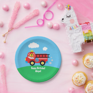 Fire Truck Firefighter Happy Birthday Paper Plate
