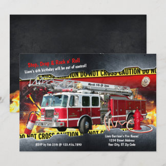 Fire Truck Firefighter Party Invitation