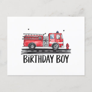 Fire Truck Firefighter The Birthday of Boy Family  Holiday Postcard