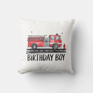 Fire Truck Firefighter The Birthday of Boy Family Throw Pillow